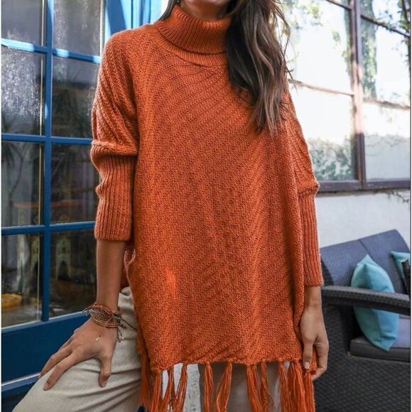Sweaters - Cute Rust Color Poncho‎